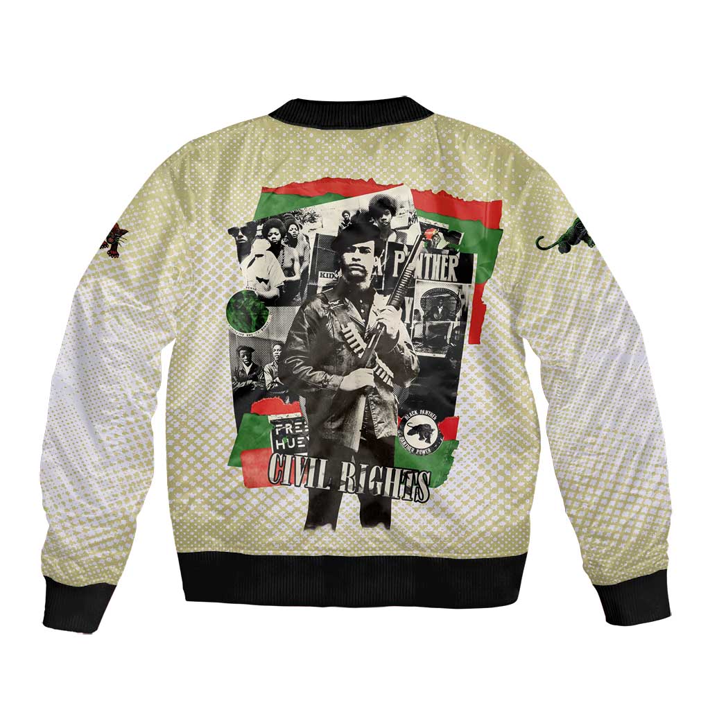 Huey P. Newton Bomber Jacket Black Panther Collage Design Civil Rights Movement Theme Revolutionary Tribute - Wonder Print Shop