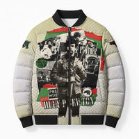 Huey P. Newton Bomber Puffer Jacket Black Panther Collage Design Civil Rights Movement Theme Revolutionary Tribute - Wonder Print Shop