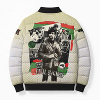 Huey P. Newton Bomber Puffer Jacket Black Panther Collage Design Civil Rights Movement Theme Revolutionary Tribute - Wonder Print Shop