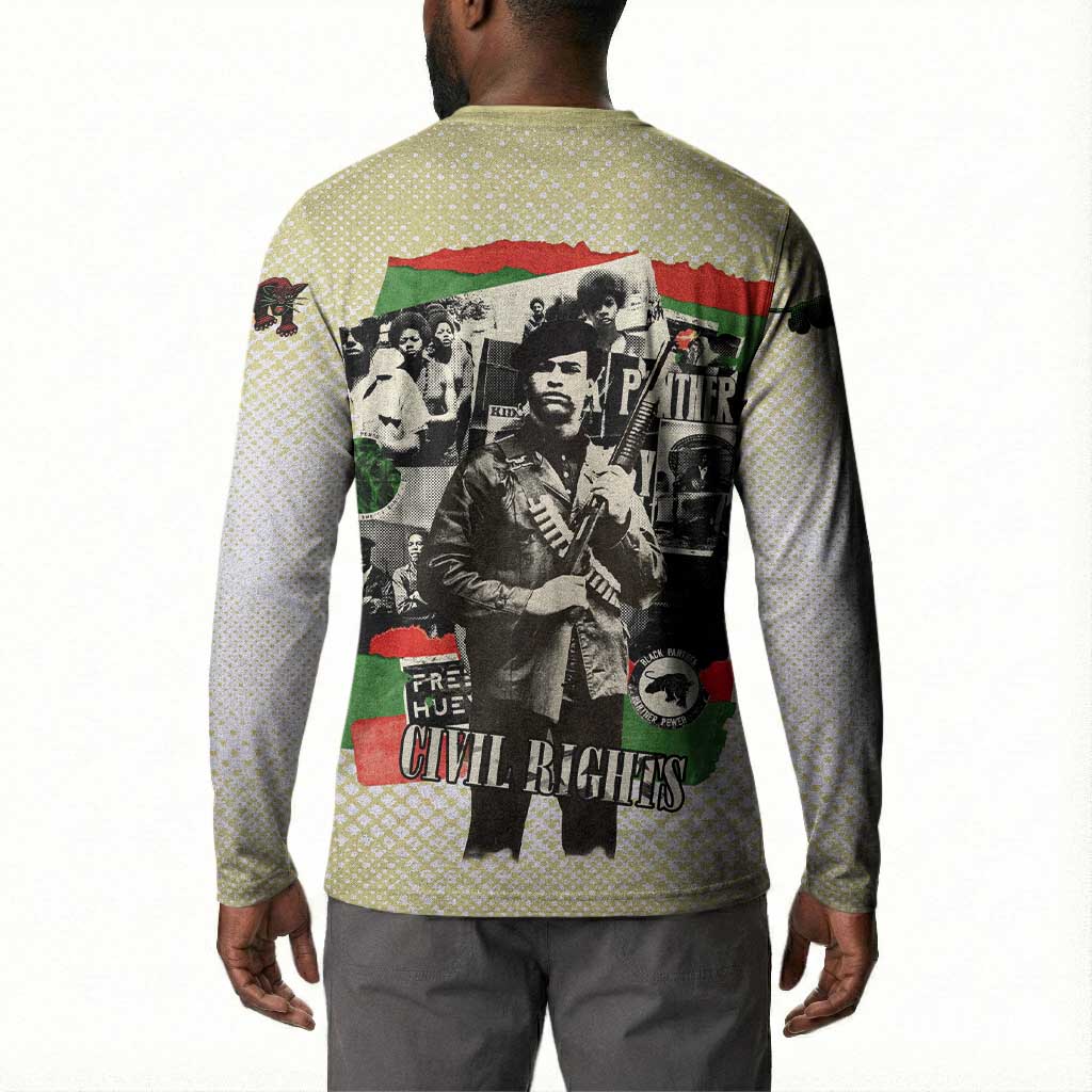Huey P. Newton Button Sweatshirt Black Panther Collage Design Civil Rights Movement Theme Revolutionary Tribute