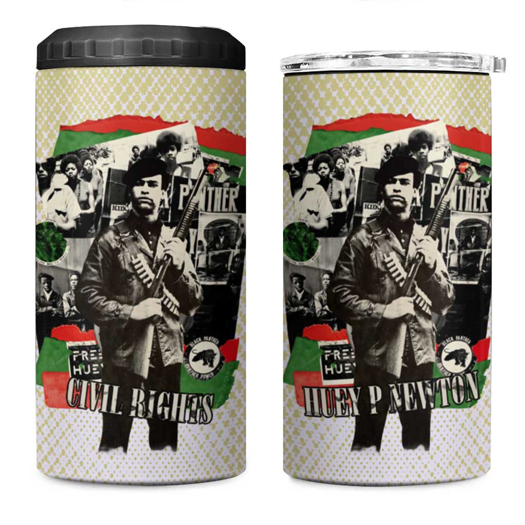Huey P. Newton 4 in 1 Can Cooler Tumbler Black Panther Collage Design Civil Rights Movement Theme Revolutionary Tribute - Wonder Print Shop