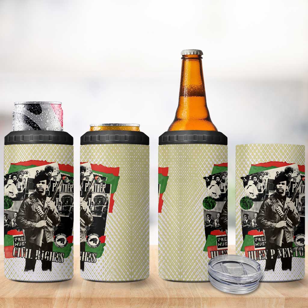 Huey P. Newton 4 in 1 Can Cooler Tumbler Black Panther Collage Design Civil Rights Movement Theme Revolutionary Tribute - Wonder Print Shop