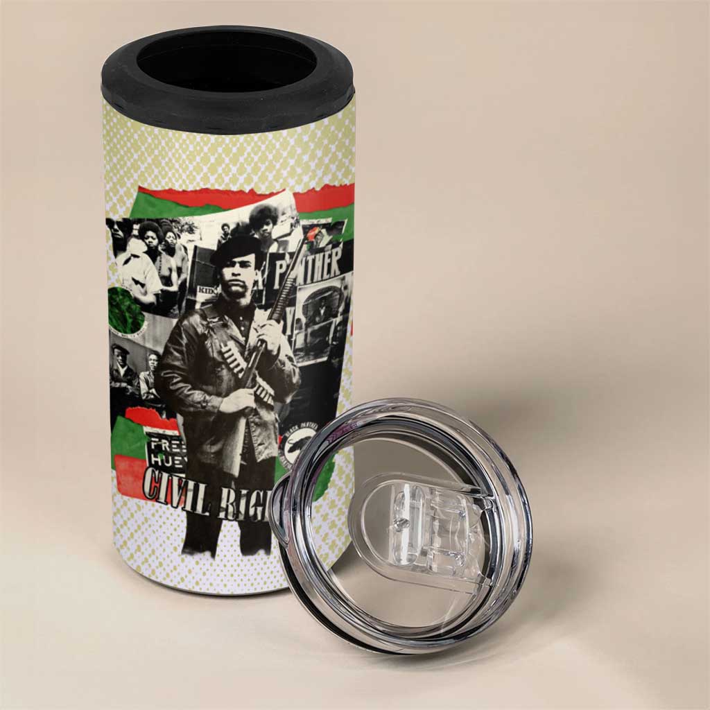 Huey P. Newton 4 in 1 Can Cooler Tumbler Black Panther Collage Design Civil Rights Movement Theme Revolutionary Tribute - Wonder Print Shop