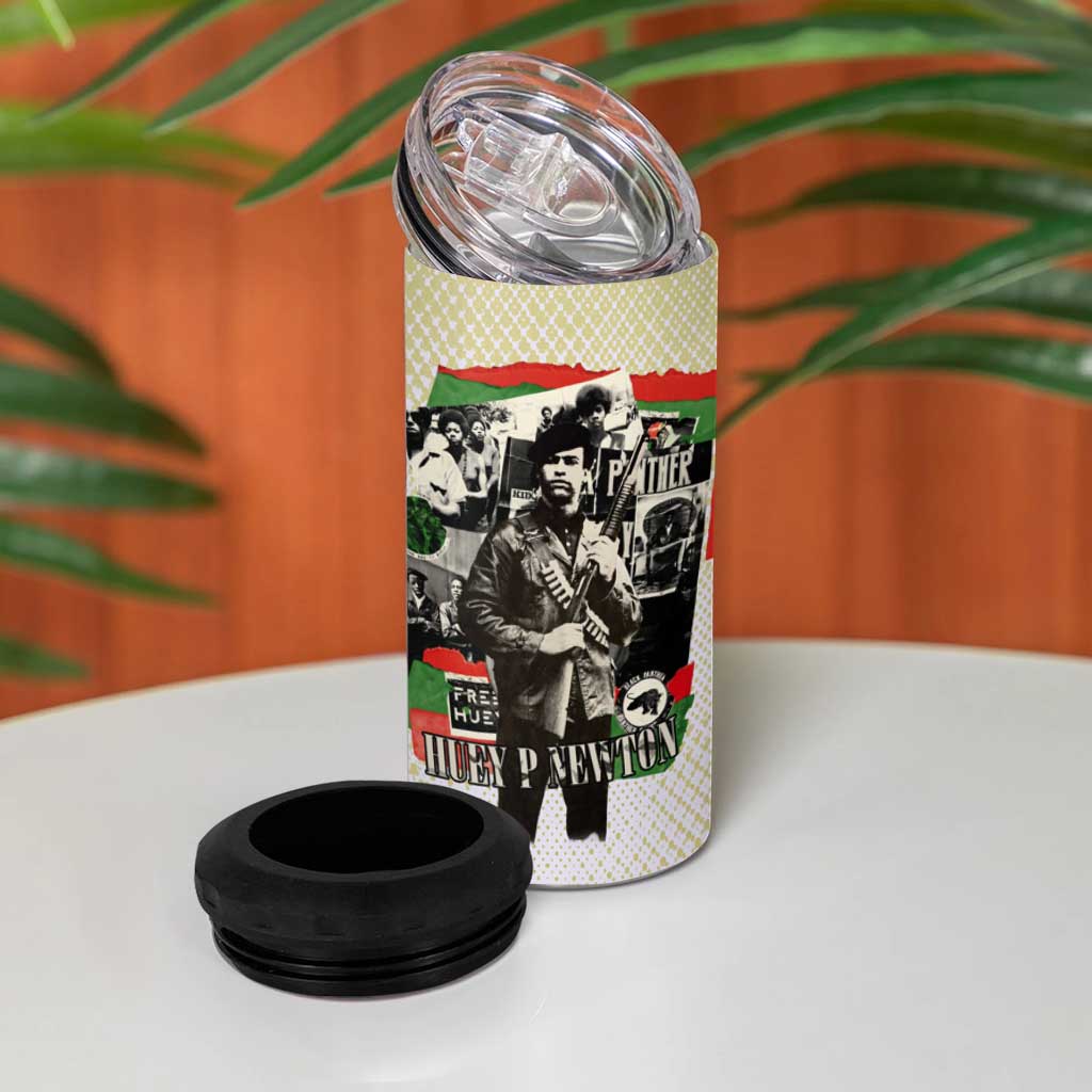 Huey P. Newton 4 in 1 Can Cooler Tumbler Black Panther Collage Design Civil Rights Movement Theme Revolutionary Tribute - Wonder Print Shop
