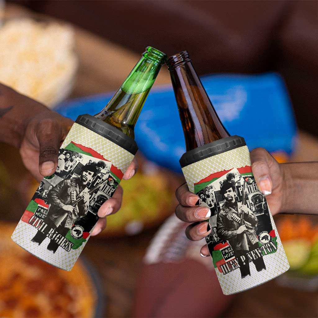 Huey P. Newton 4 in 1 Can Cooler Tumbler Black Panther Collage Design Civil Rights Movement Theme Revolutionary Tribute - Wonder Print Shop