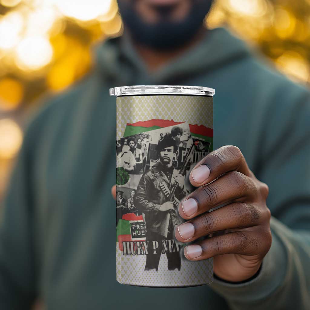 Huey P. Newton 4 in 1 Can Cooler Tumbler Black Panther Collage Design Civil Rights Movement Theme Revolutionary Tribute - Wonder Print Shop
