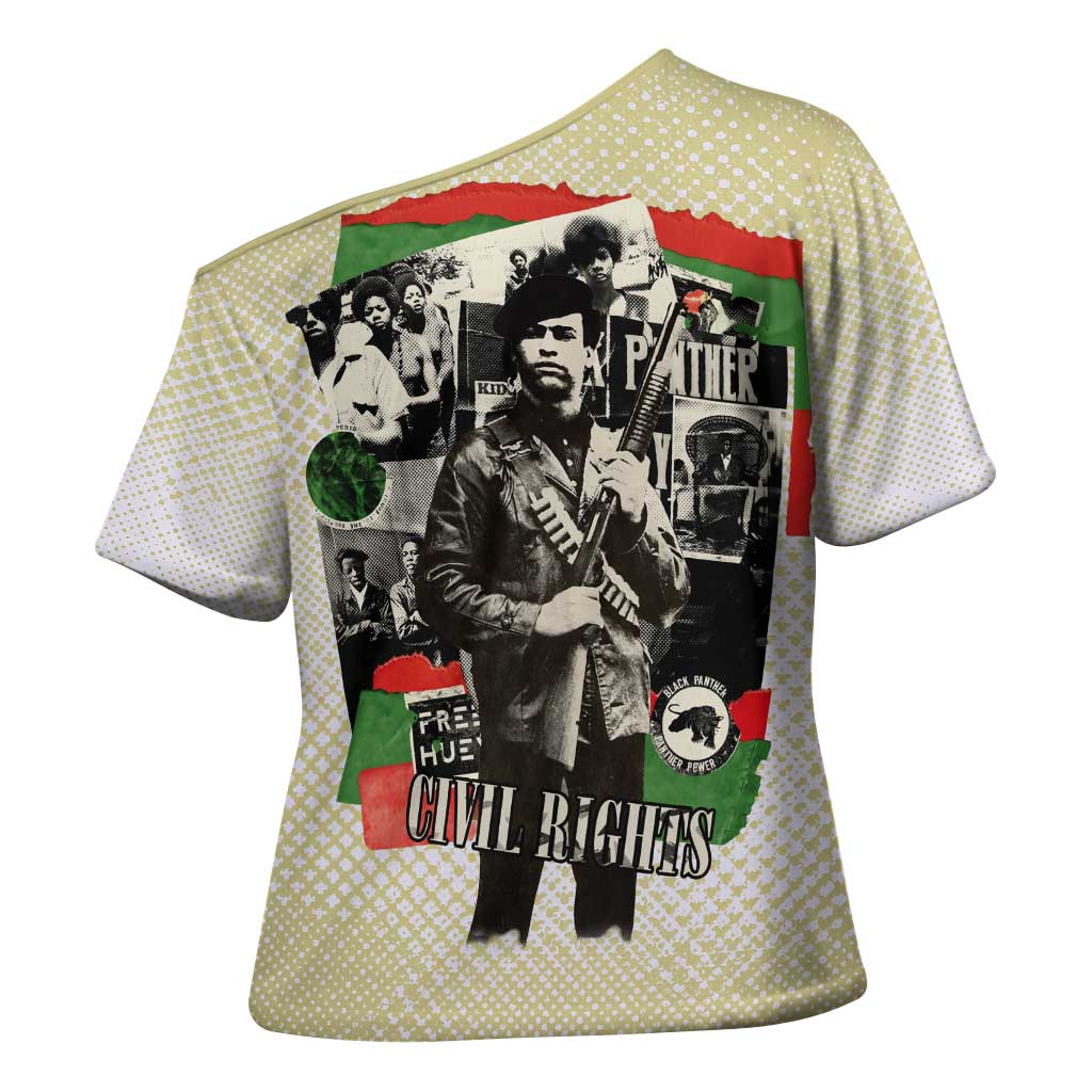 Huey P. Newton Cross Shoulder Shirt Black Panther Collage Design Civil Rights Movement Theme Revolutionary Tribute - Wonder Print Shop