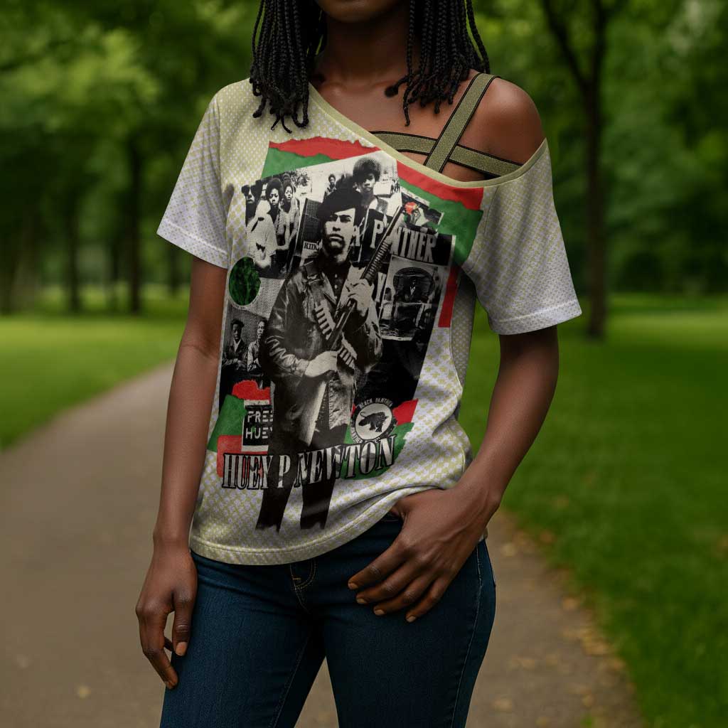 Huey P. Newton Cross Shoulder Shirt Black Panther Collage Design Civil Rights Movement Theme Revolutionary Tribute - Wonder Print Shop