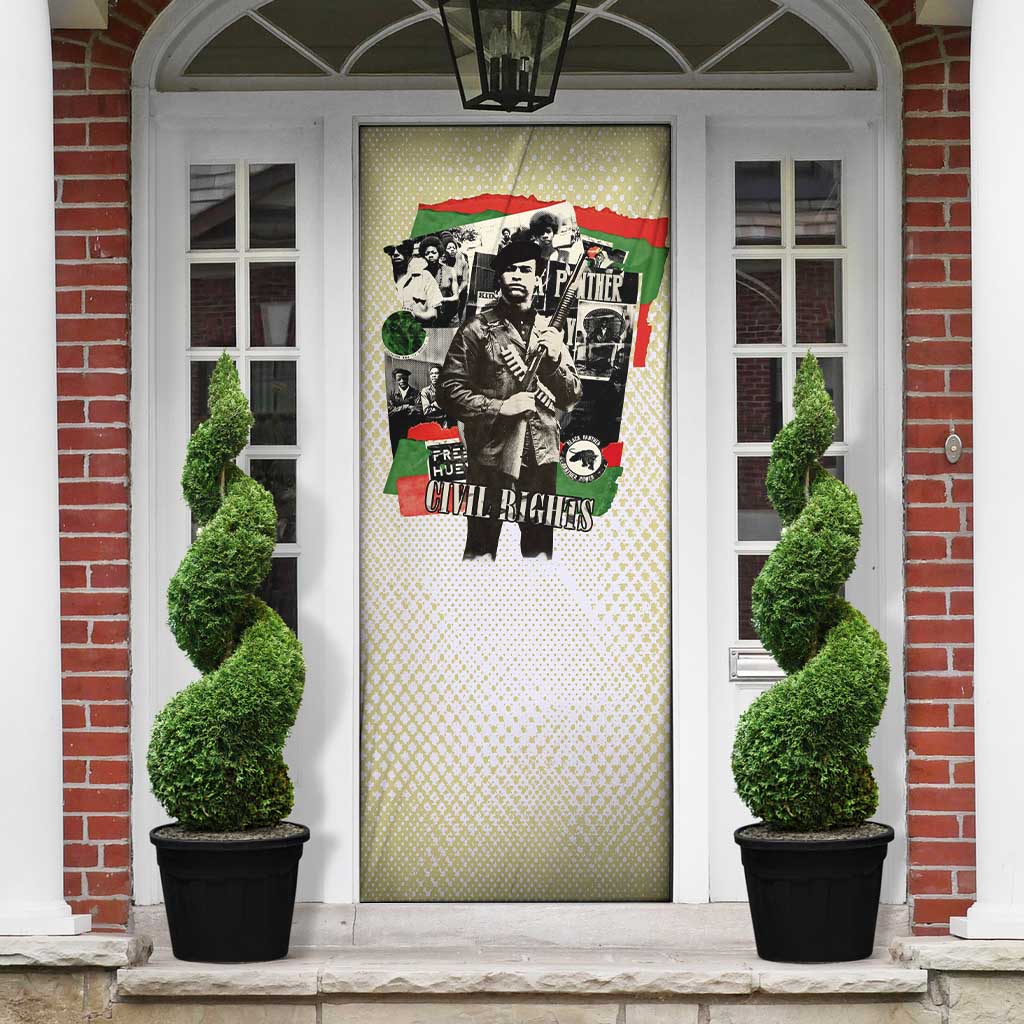 Huey P. Newton Door Cover Black Panther Collage Design Civil Rights Movement Theme Revolutionary Tribute - Wonder Print Shop