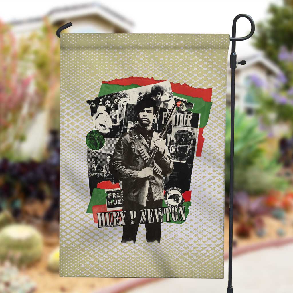 Huey P. Newton Garden Flag Black Panther Collage Design Civil Rights Movement Theme Revolutionary Tribute - Wonder Print Shop