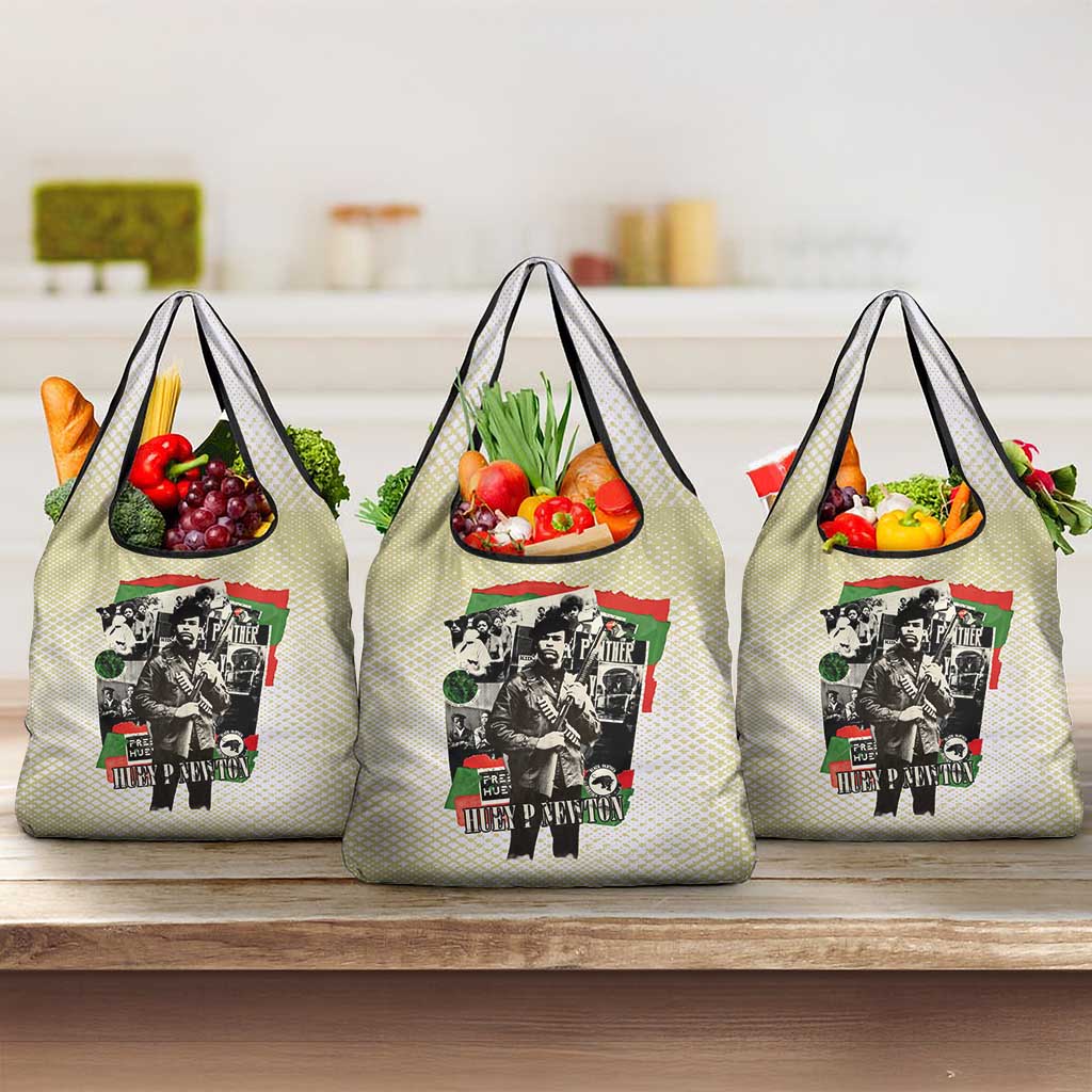 Huey P. Newton Grocery Bag Black Panther Collage Design Civil Rights Movement Theme Revolutionary Tribute - Wonder Print Shop