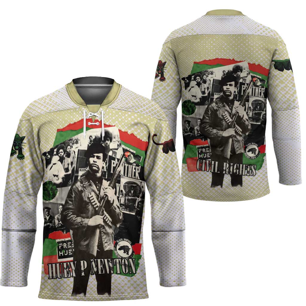Huey P. Newton Hockey Jersey Black Panther Collage Design Civil Rights Movement Theme Revolutionary Tribute - Wonder Print Shop