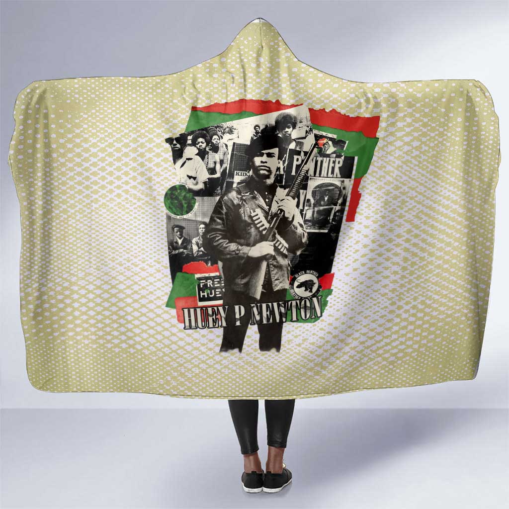 Huey P. Newton Hooded Blanket Black Panther Collage Design Civil Rights Movement Theme Revolutionary Tribute - Wonder Print Shop