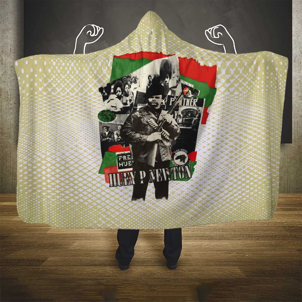 Huey P. Newton Hooded Blanket Black Panther Collage Design Civil Rights Movement Theme Revolutionary Tribute - Wonder Print Shop