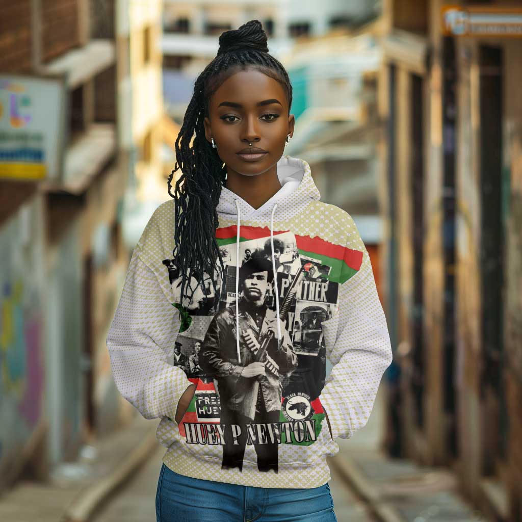 Huey P. Newton Hoodie Black Panther Collage Design Civil Rights Movement Theme Revolutionary Tribute - Wonder Print Shop