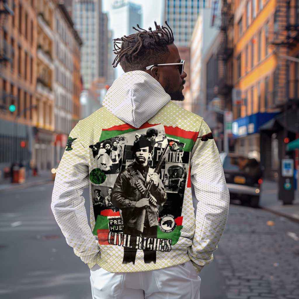 Huey P. Newton Hoodie Black Panther Collage Design Civil Rights Movement Theme Revolutionary Tribute - Wonder Print Shop