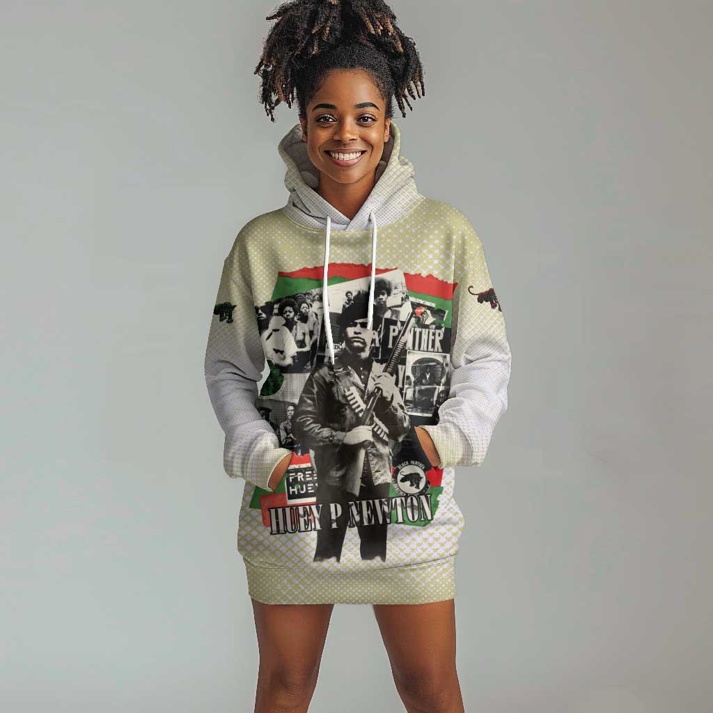 Huey P. Newton Hoodie Dress Black Panther Collage Design Civil Rights Movement Theme Revolutionary Tribute - Wonder Print Shop