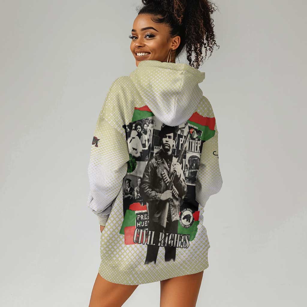 Huey P. Newton Hoodie Dress Black Panther Collage Design Civil Rights Movement Theme Revolutionary Tribute - Wonder Print Shop