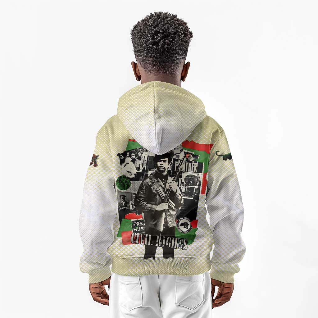 Huey P. Newton Kid Hoodie Black Panther Collage Design Civil Rights Movement Theme Revolutionary Tribute - Wonder Print Shop