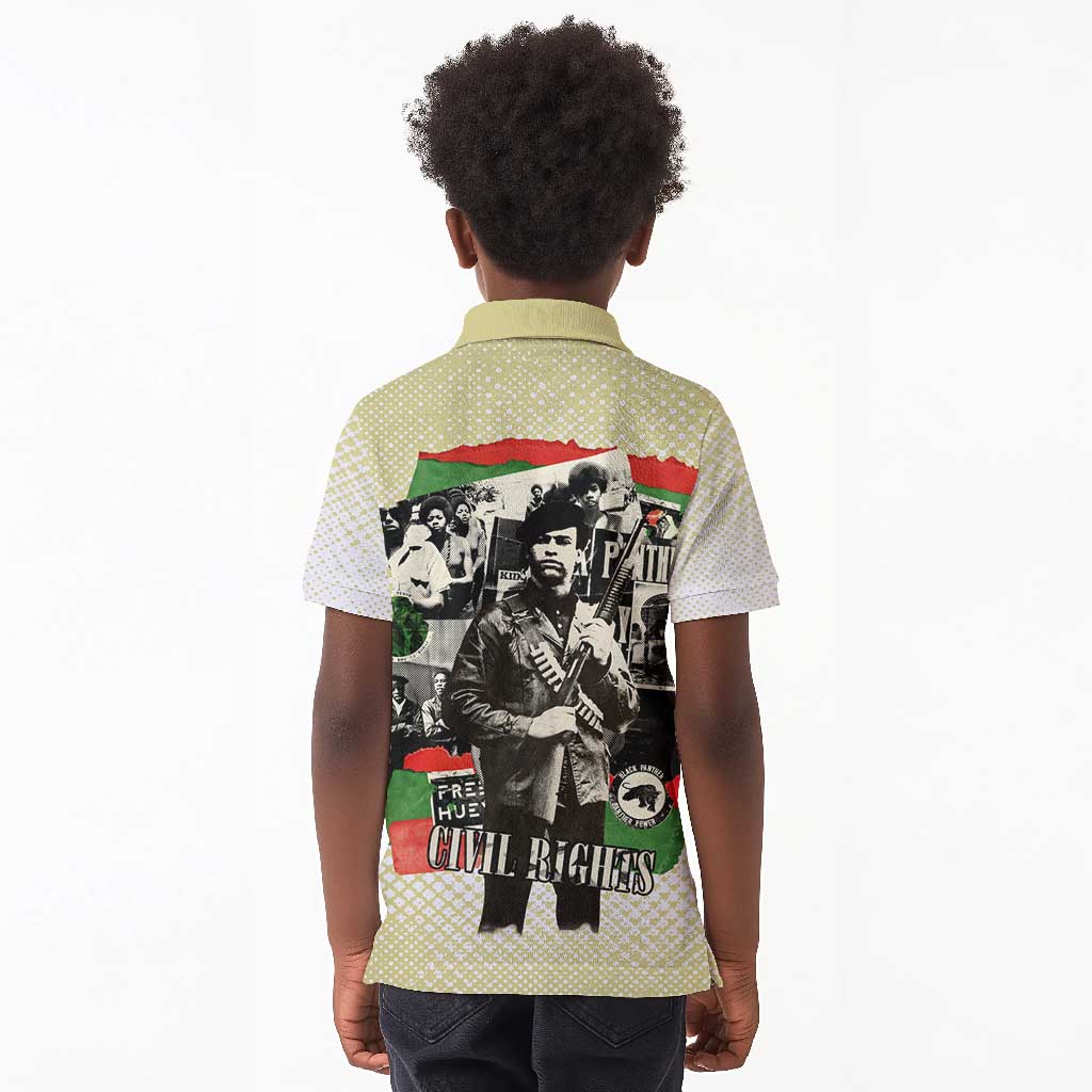 Huey P. Newton Kid Polo Shirt Black Panther Collage Design Civil Rights Movement Theme Revolutionary Tribute TS04