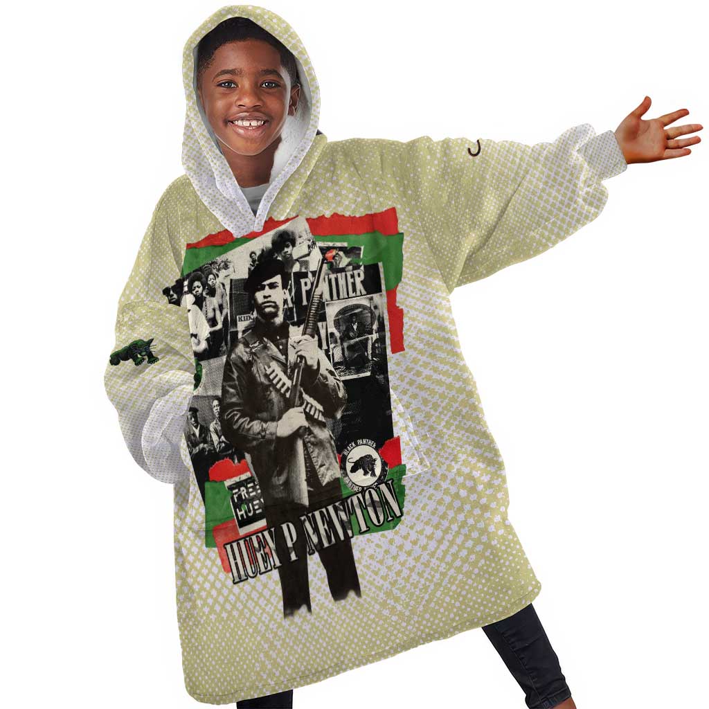 Huey P. Newton Kid Wearable Blanket Hoodie Black Panther Collage Design Civil Rights Movement Theme Revolutionary Tribute - Wonder Print Shop