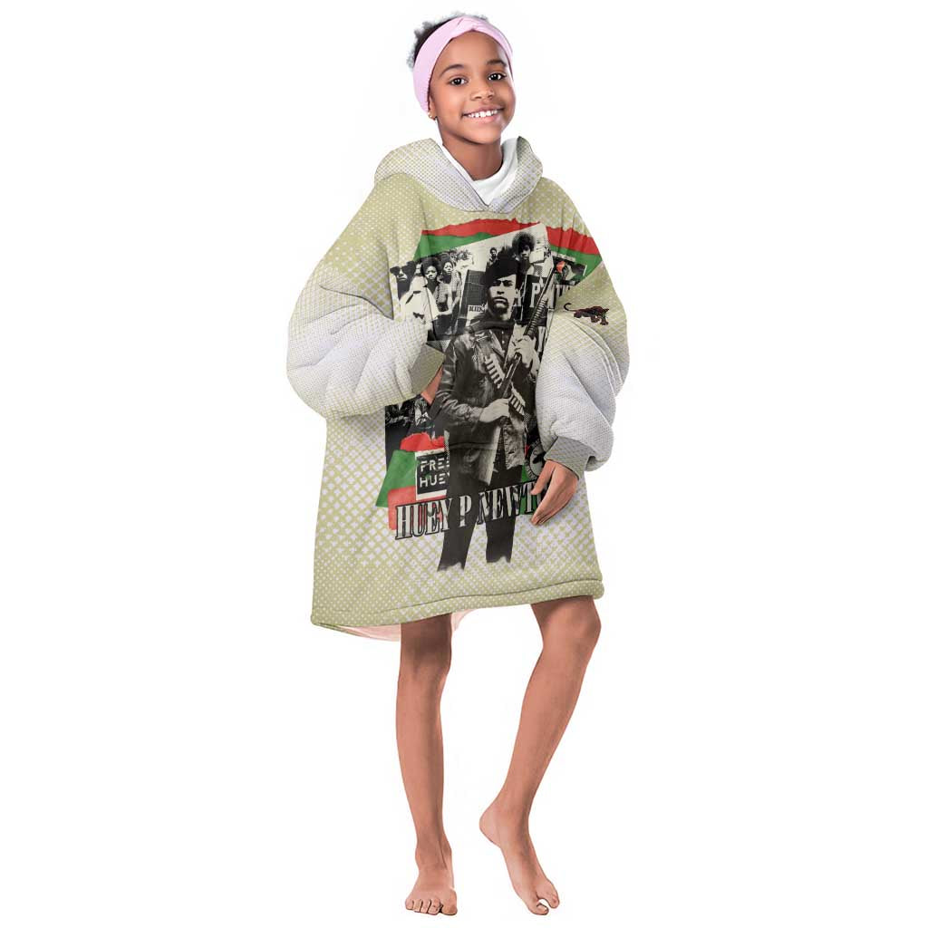 Huey P. Newton Kid Wearable Blanket Hoodie Black Panther Collage Design Civil Rights Movement Theme Revolutionary Tribute - Wonder Print Shop