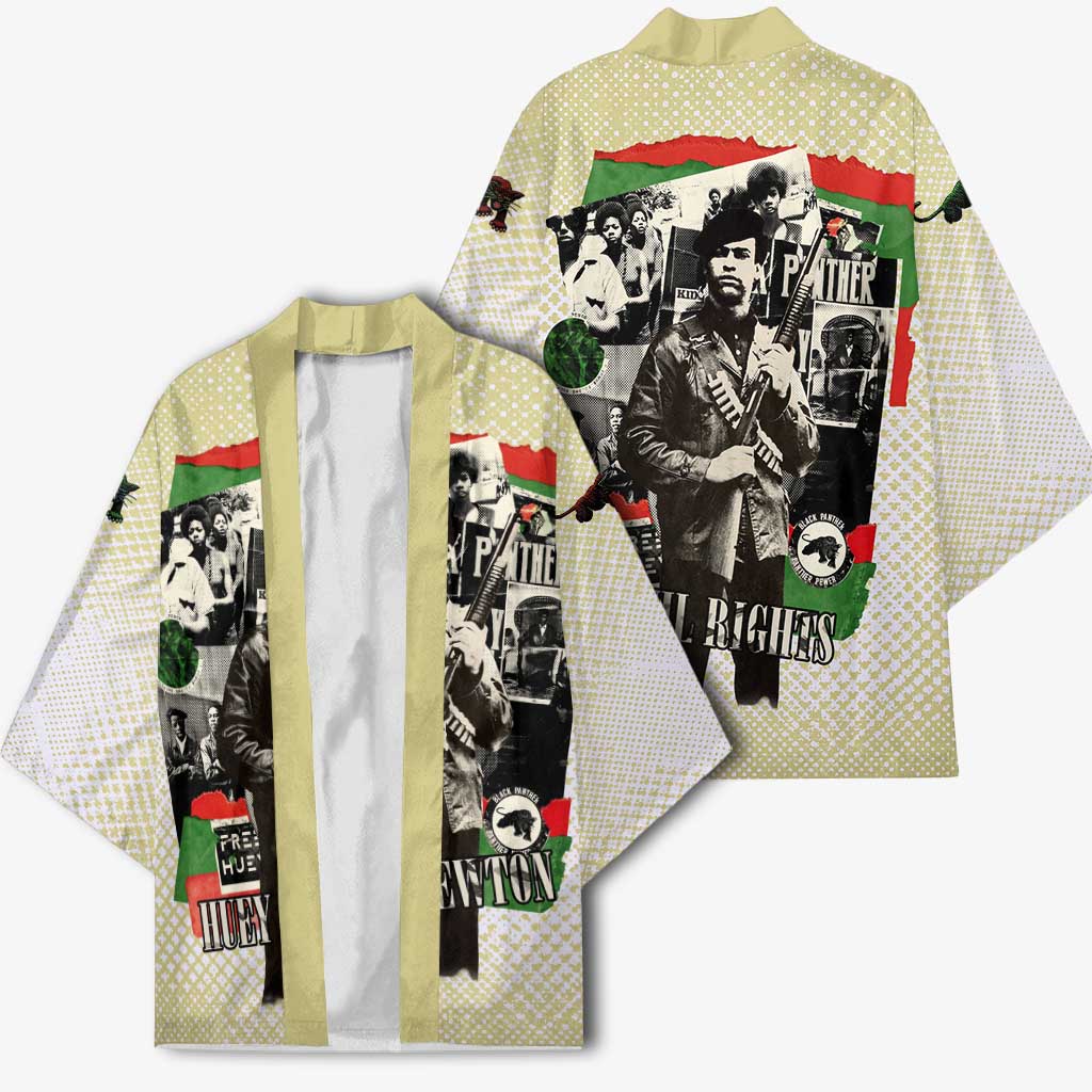Huey P. Newton Kimono Black Panther Collage Design Civil Rights Movement Theme Revolutionary Tribute - Wonder Print Shop