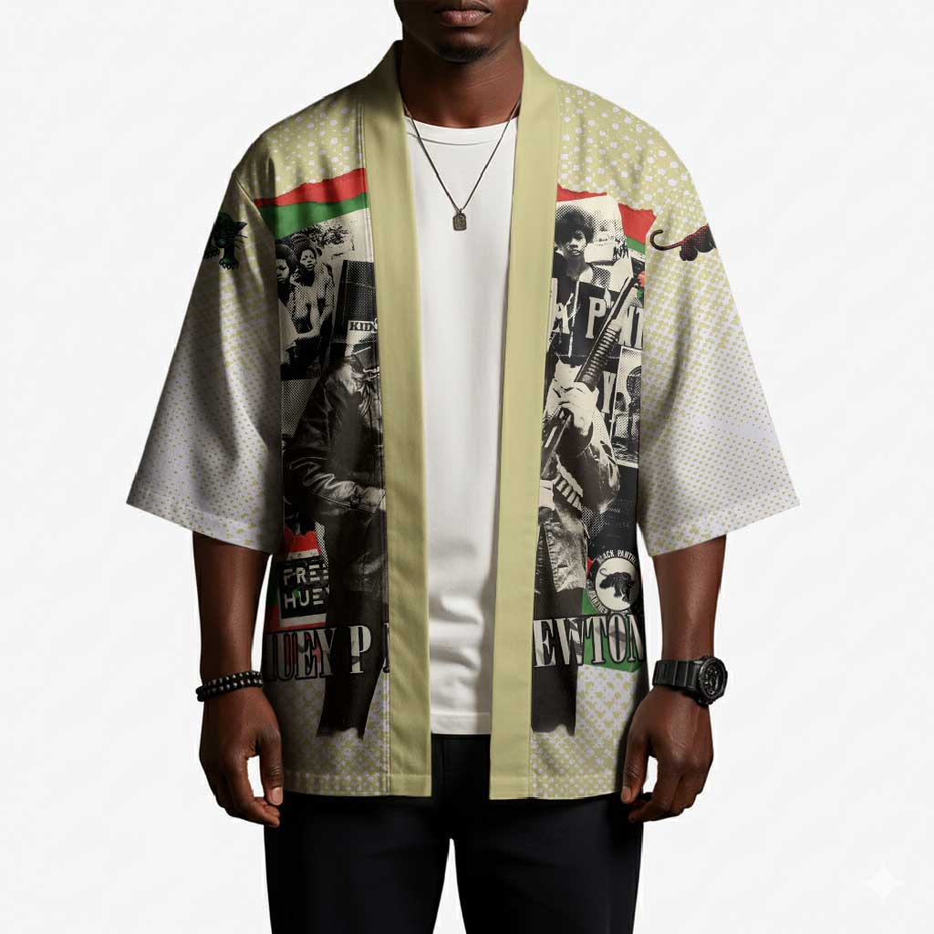 Huey P. Newton Kimono Black Panther Collage Design Civil Rights Movement Theme Revolutionary Tribute - Wonder Print Shop