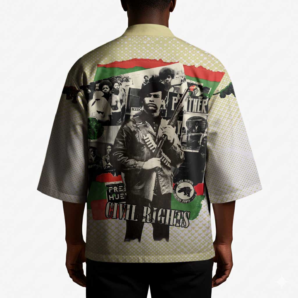 Huey P. Newton Kimono Black Panther Collage Design Civil Rights Movement Theme Revolutionary Tribute - Wonder Print Shop