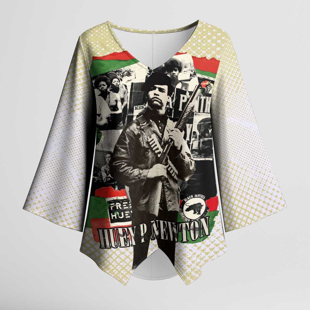 Huey P. Newton Kimono Sleeve Blouse Black Panther Collage Design Civil Rights Movement Theme Revolutionary Tribute - Wonder Print Shop
