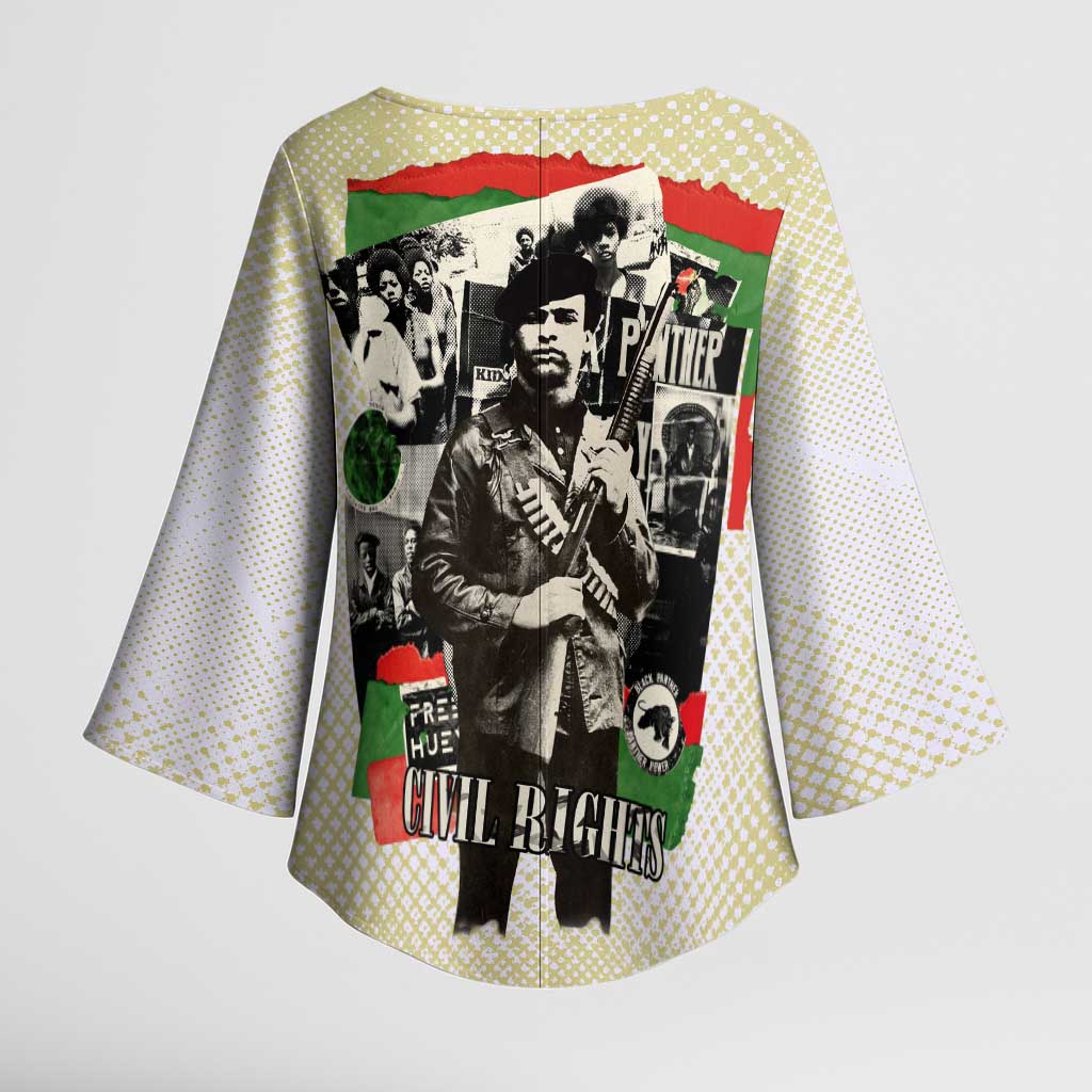 Huey P. Newton Kimono Sleeve Blouse Black Panther Collage Design Civil Rights Movement Theme Revolutionary Tribute - Wonder Print Shop