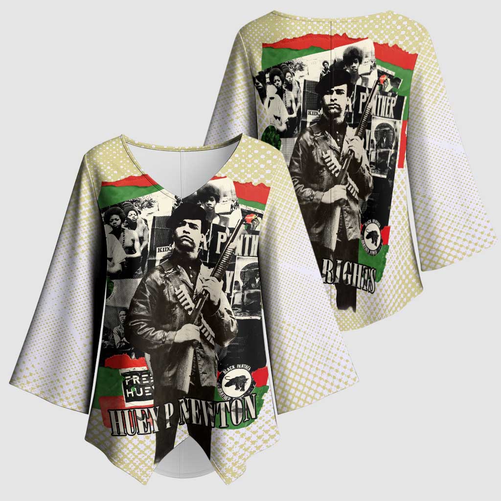 Huey P. Newton Kimono Sleeve Blouse Black Panther Collage Design Civil Rights Movement Theme Revolutionary Tribute - Wonder Print Shop