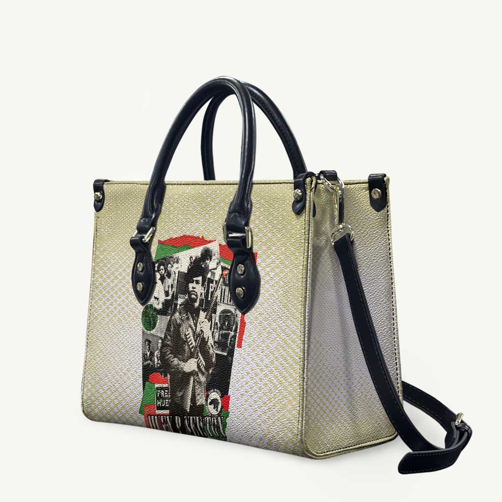 Huey P. Newton Leather Bag Black Panther Collage Design Civil Rights Movement Theme Revolutionary Tribute - Wonder Print Shop