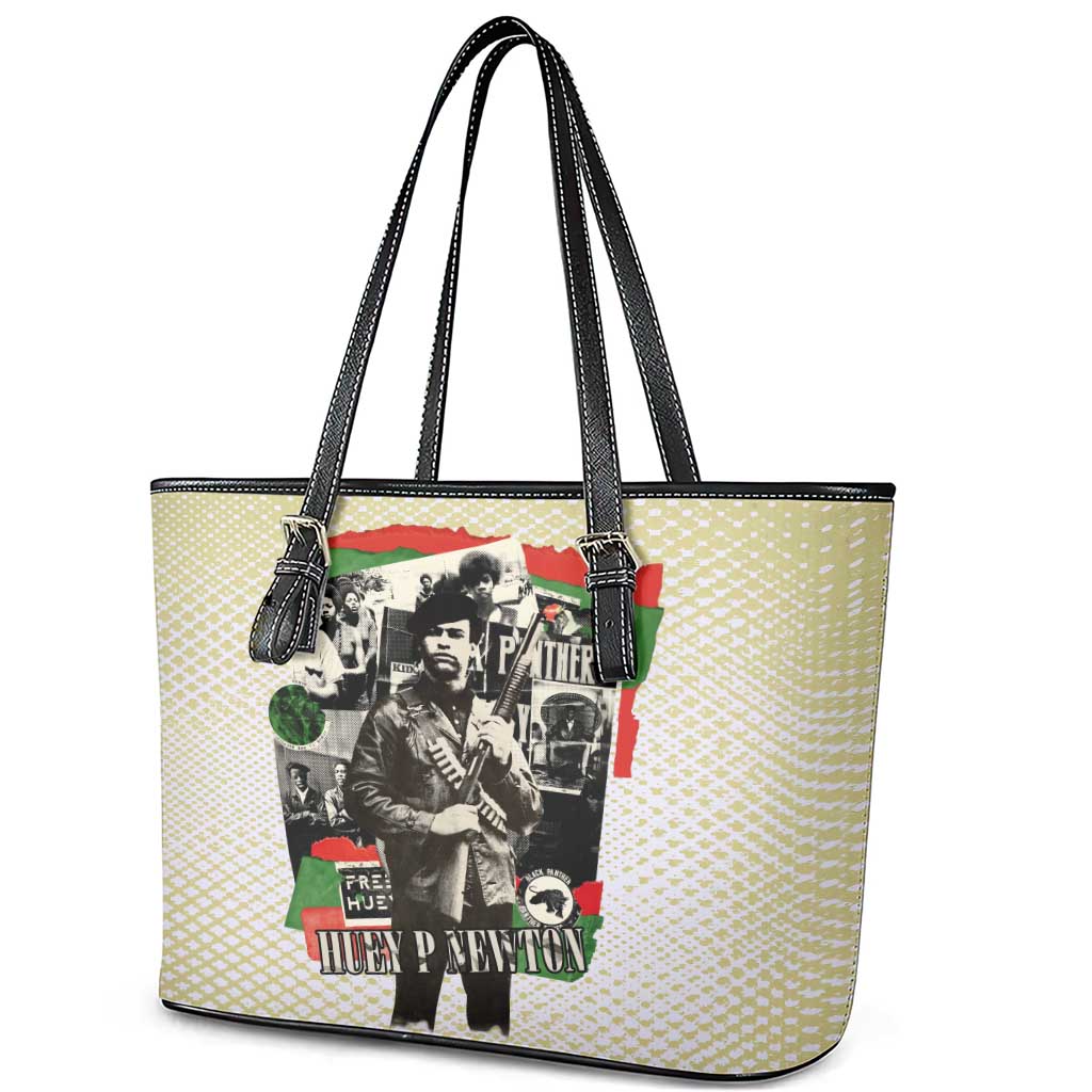 Huey P. Newton Leather Tote Bag Black Panther Collage Design Civil Rights Movement Theme Revolutionary Tribute - Wonder Print Shop