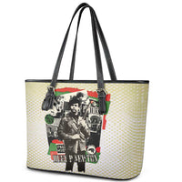 Huey P. Newton Leather Tote Bag Black Panther Collage Design Civil Rights Movement Theme Revolutionary Tribute - Wonder Print Shop