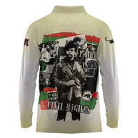 Huey P. Newton Long Sleeve Polo Shirt Black Panther Collage Design Civil Rights Movement Theme Revolutionary Tribute - Wonder Print Shop