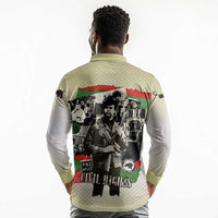 Huey P. Newton Long Sleeve Polo Shirt Black Panther Collage Design Civil Rights Movement Theme Revolutionary Tribute - Wonder Print Shop