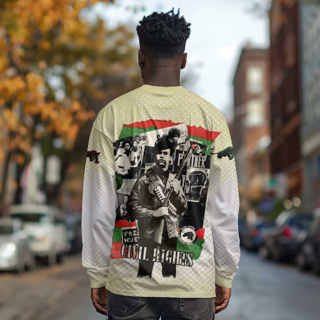 Huey P. Newton Long Sleeve Shirt Black Panther Collage Design Civil Rights Movement Theme Revolutionary Tribute - Wonder Print Shop
