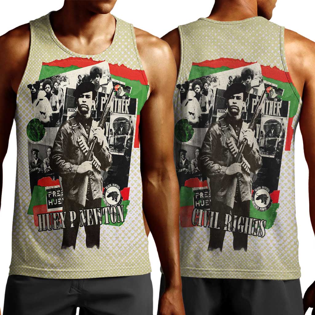 Huey P. Newton Men Tank Top Black Panther Collage Design Civil Rights Movement Theme Revolutionary Tribute - Wonder Print Shop