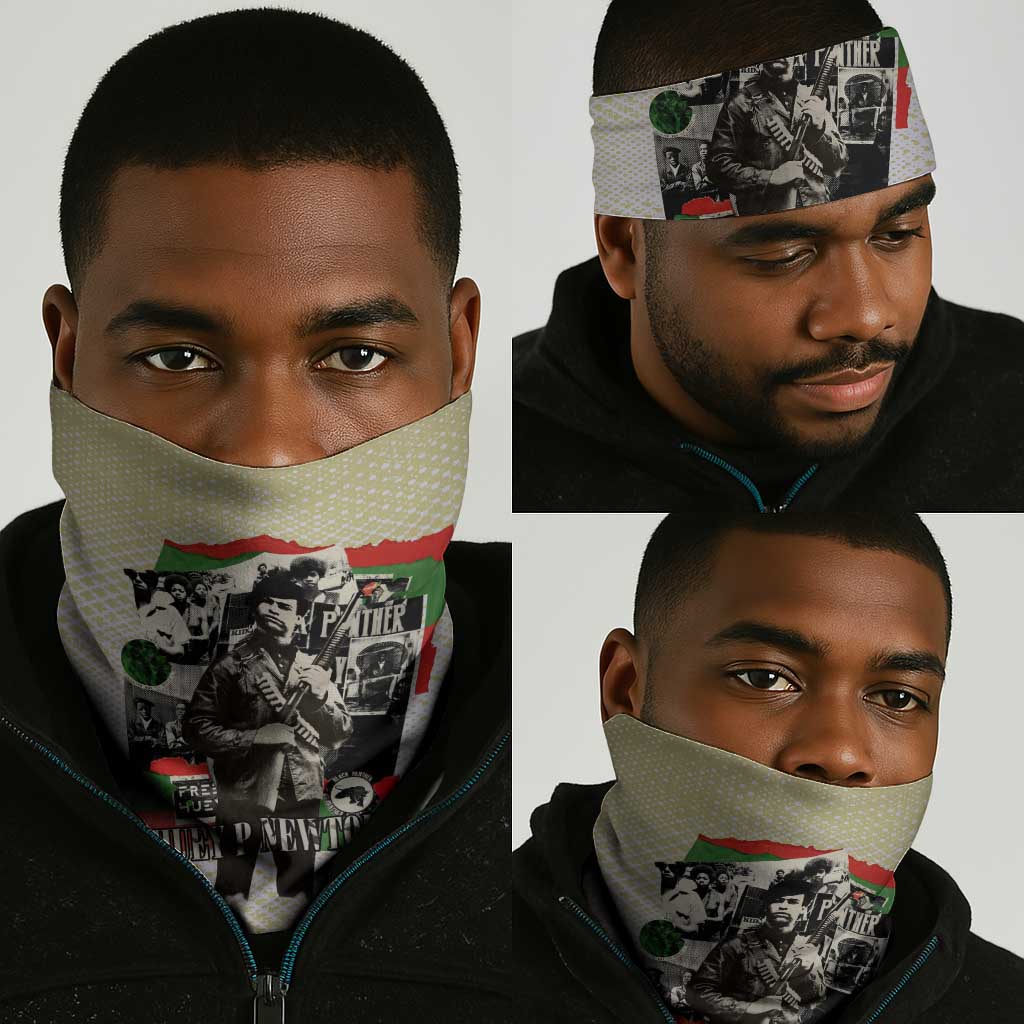 Huey P. Newton Neck Gaiter Black Panther Collage Design Civil Rights Movement Theme Revolutionary Tribute - Wonder Print Shop