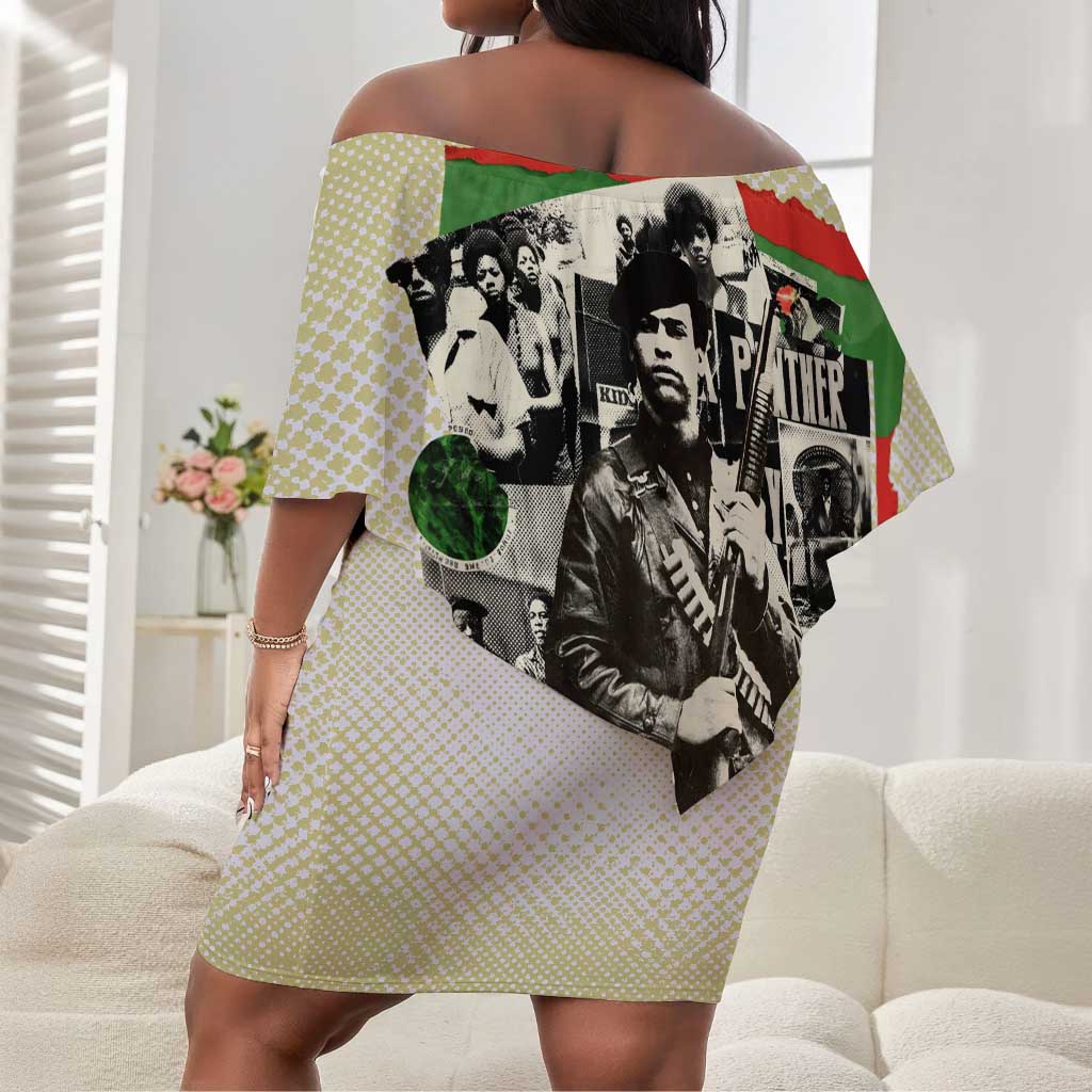 Huey P. Newton Off Shoulder Short Dress Black Panther Collage Design Civil Rights Movement Theme Revolutionary Tribute - Wonder Print Shop