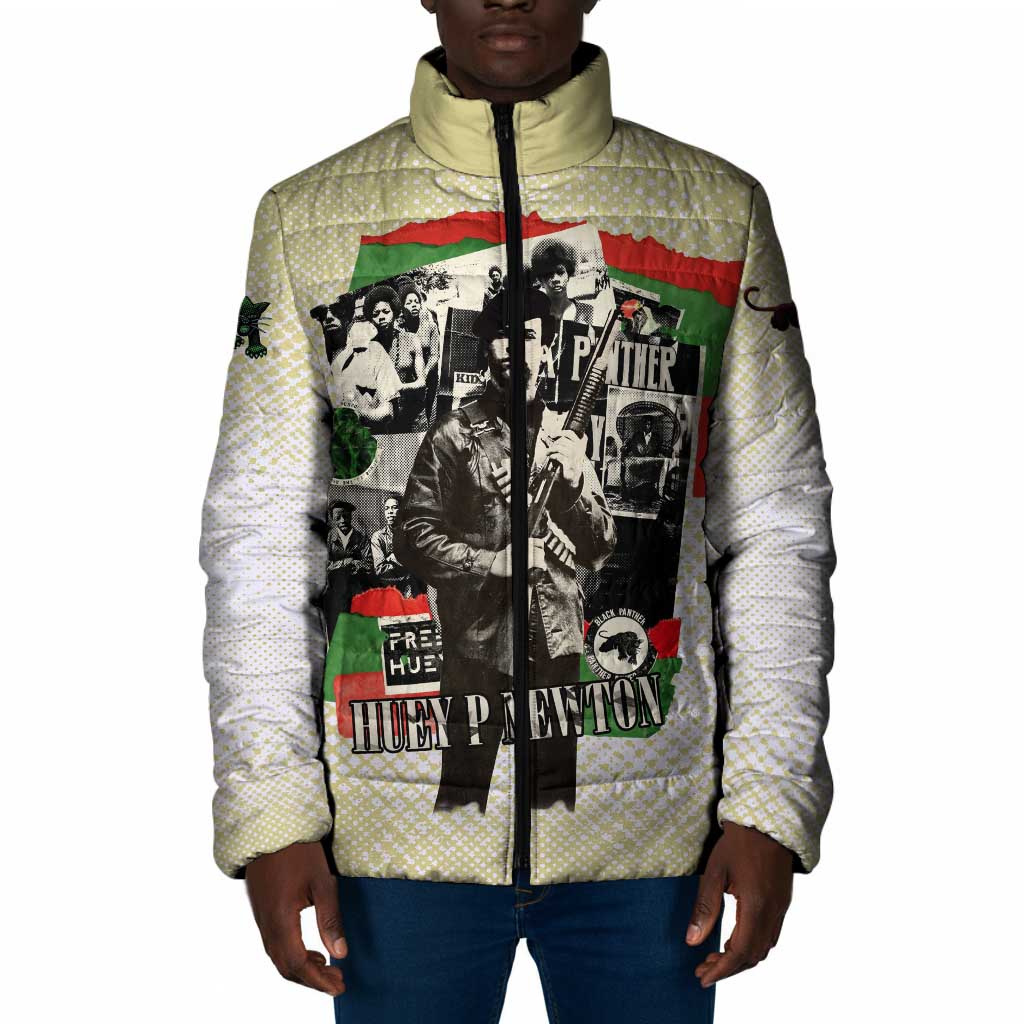 Huey P. Newton Padded Jacket Black Panther Collage Design Civil Rights Movement Theme Revolutionary Tribute - Wonder Print Shop