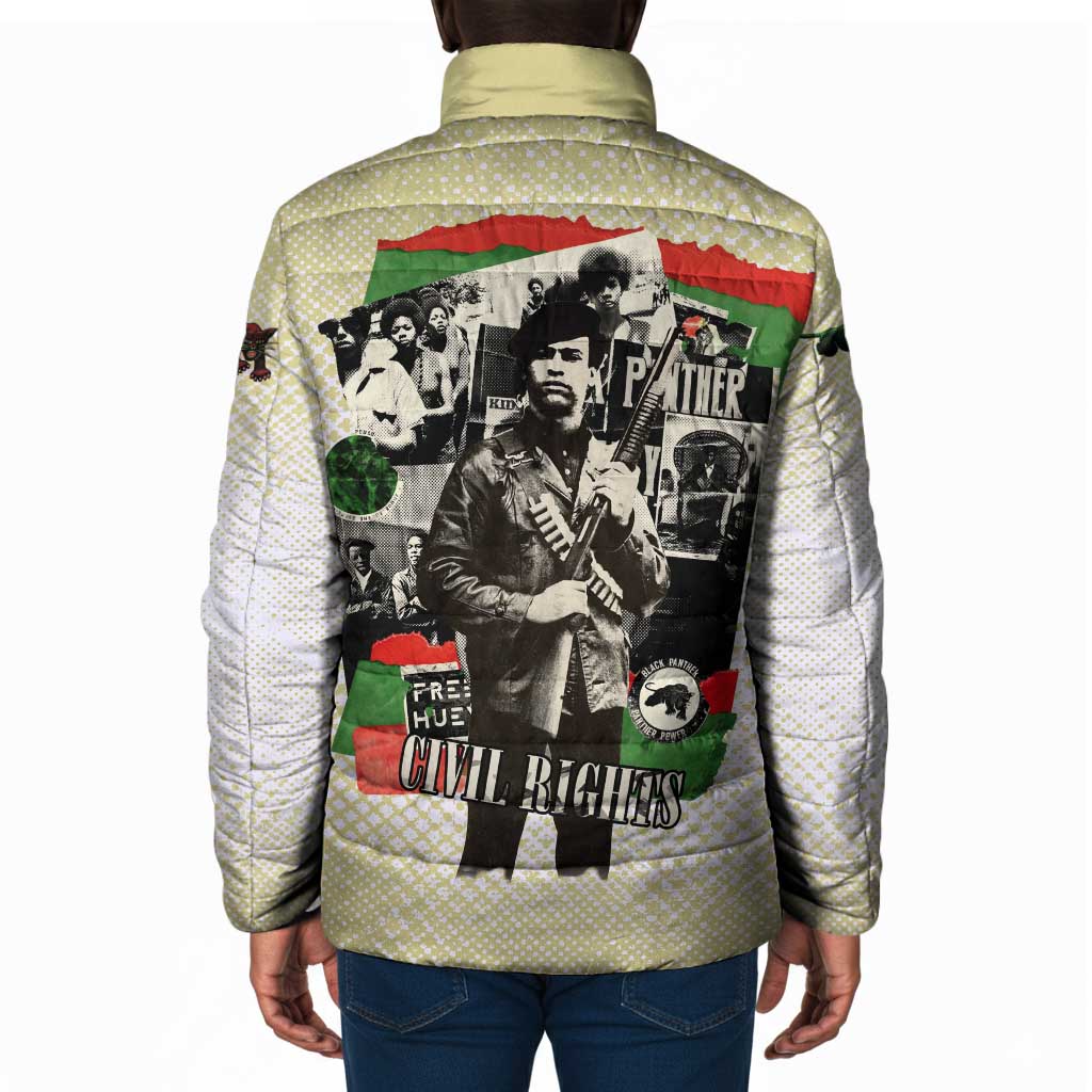 Huey P. Newton Padded Jacket Black Panther Collage Design Civil Rights Movement Theme Revolutionary Tribute - Wonder Print Shop