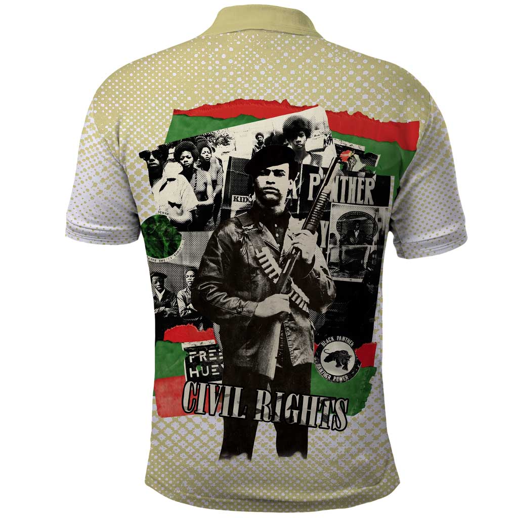 Huey P. Newton Polo Shirt Black Panther Collage Design Civil Rights Movement Theme Revolutionary Tribute TS04