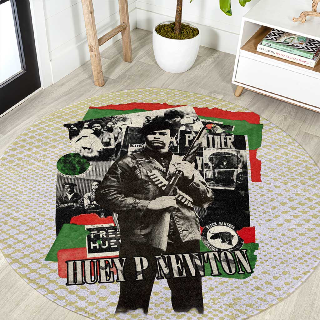 Huey P. Newton Round Carpet Black Panther Collage Design Civil Rights Movement Theme Revolutionary Tribute - Wonder Print Shop