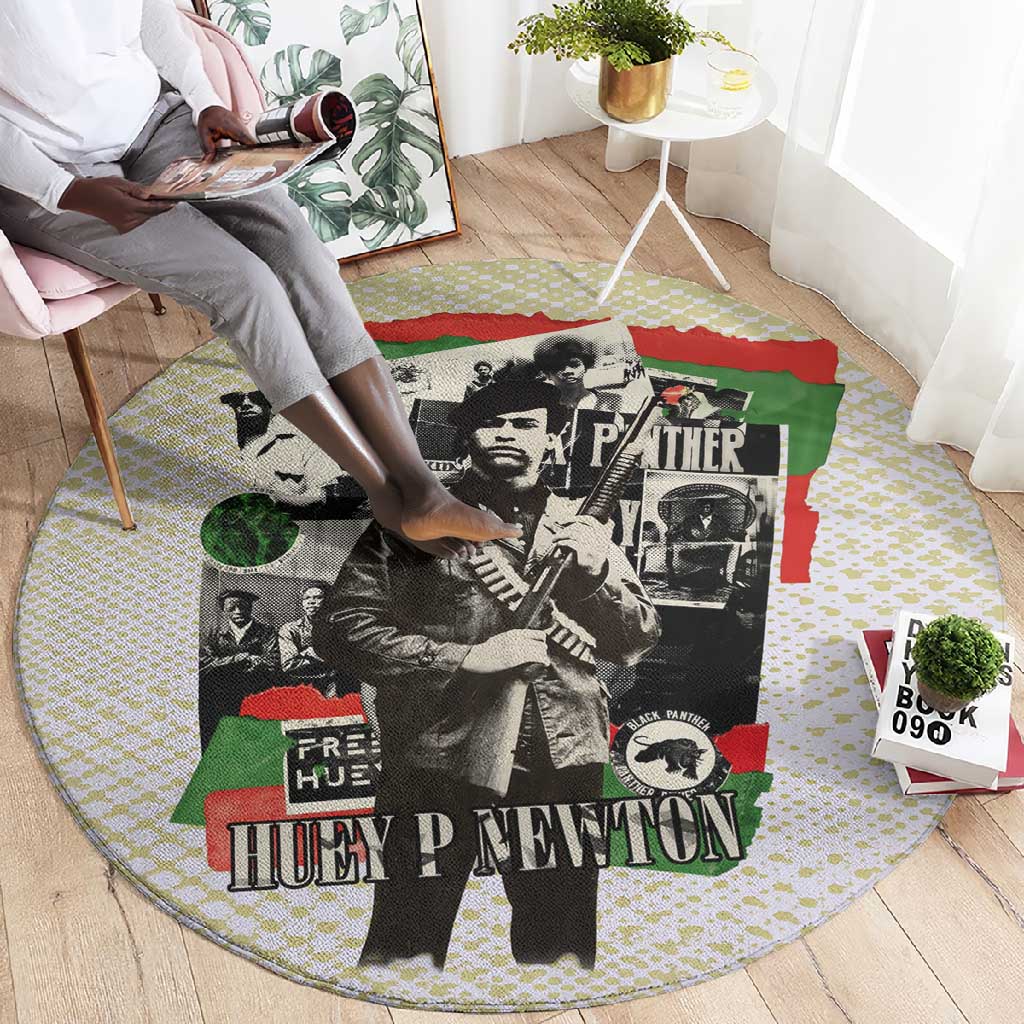 Huey P. Newton Round Carpet Black Panther Collage Design Civil Rights Movement Theme Revolutionary Tribute - Wonder Print Shop