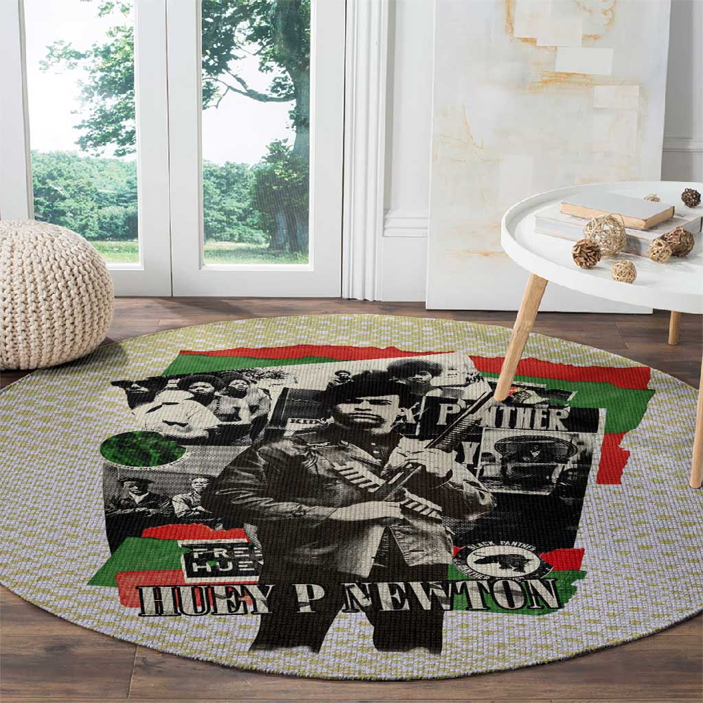 Huey P. Newton Round Carpet Black Panther Collage Design Civil Rights Movement Theme Revolutionary Tribute - Wonder Print Shop