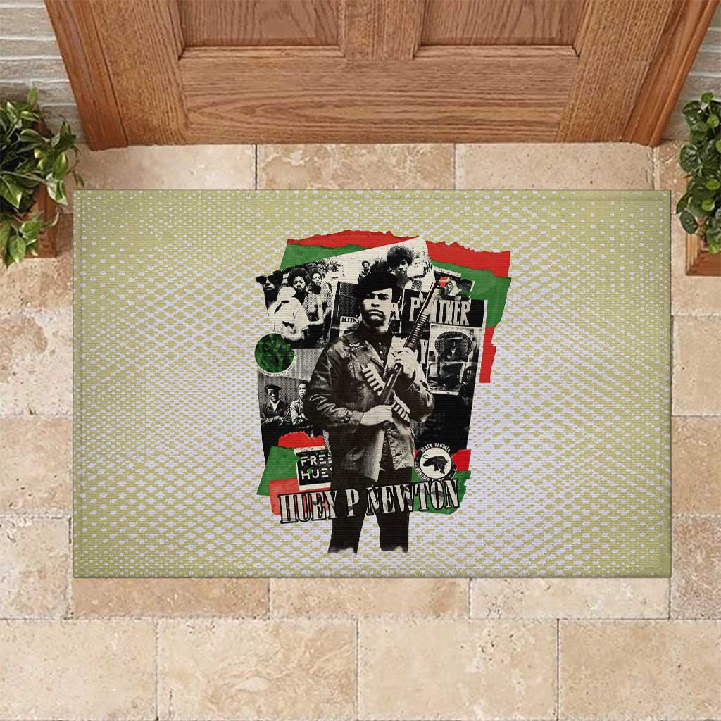 Huey P. Newton Rubber Doormat Black Panther Collage Design Civil Rights Movement Theme Revolutionary Tribute - Wonder Print Shop