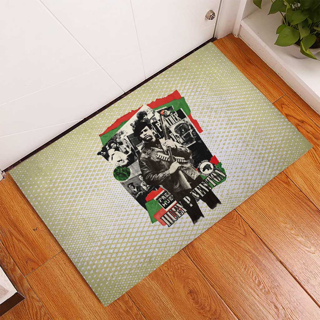 Huey P. Newton Rubber Doormat Black Panther Collage Design Civil Rights Movement Theme Revolutionary Tribute - Wonder Print Shop
