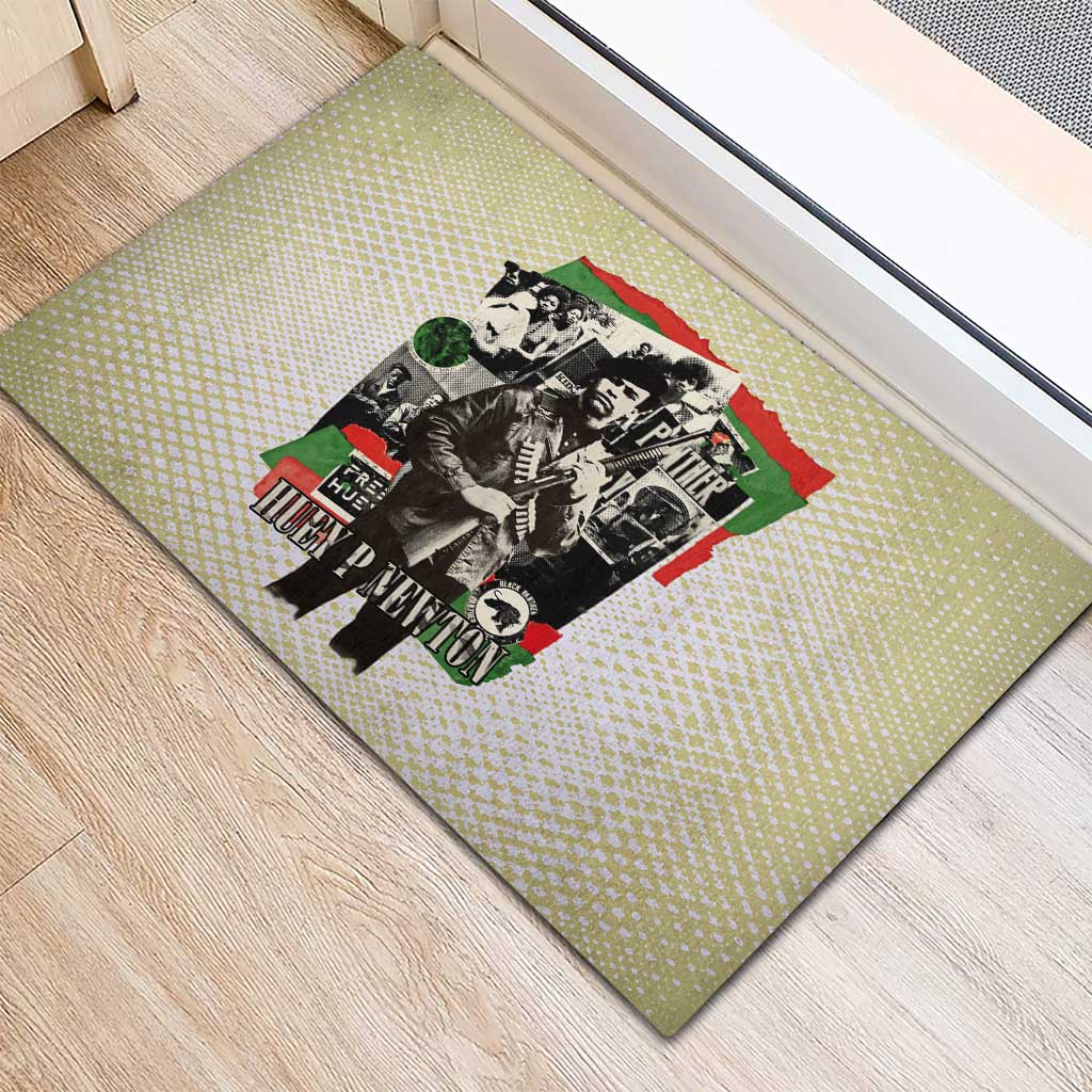 Huey P. Newton Rubber Doormat Black Panther Collage Design Civil Rights Movement Theme Revolutionary Tribute - Wonder Print Shop